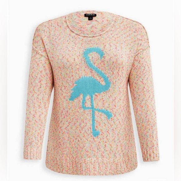 Torrid Pullover Sweater Marled Multi Color Cotton with Blue Flamingo 4/4X/26 - Picture 1 of 8